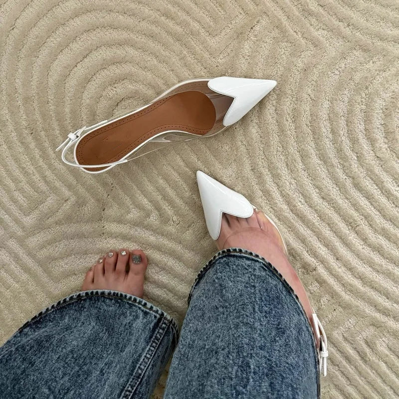 2026 Summer Pointed Shallow Mouth Sweet Love Shape Pumps Transparent Pvc Shoes Thin High-Heeled Dress Women'S Sandals