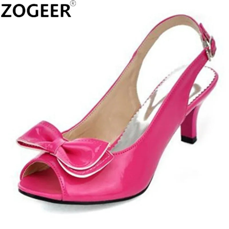 Sweet Women Sandals Summer Shoes Fashion Medium Heels Flip Flop Female Casual Bowtie Blue White Ladies Party Shoes Large Size 48