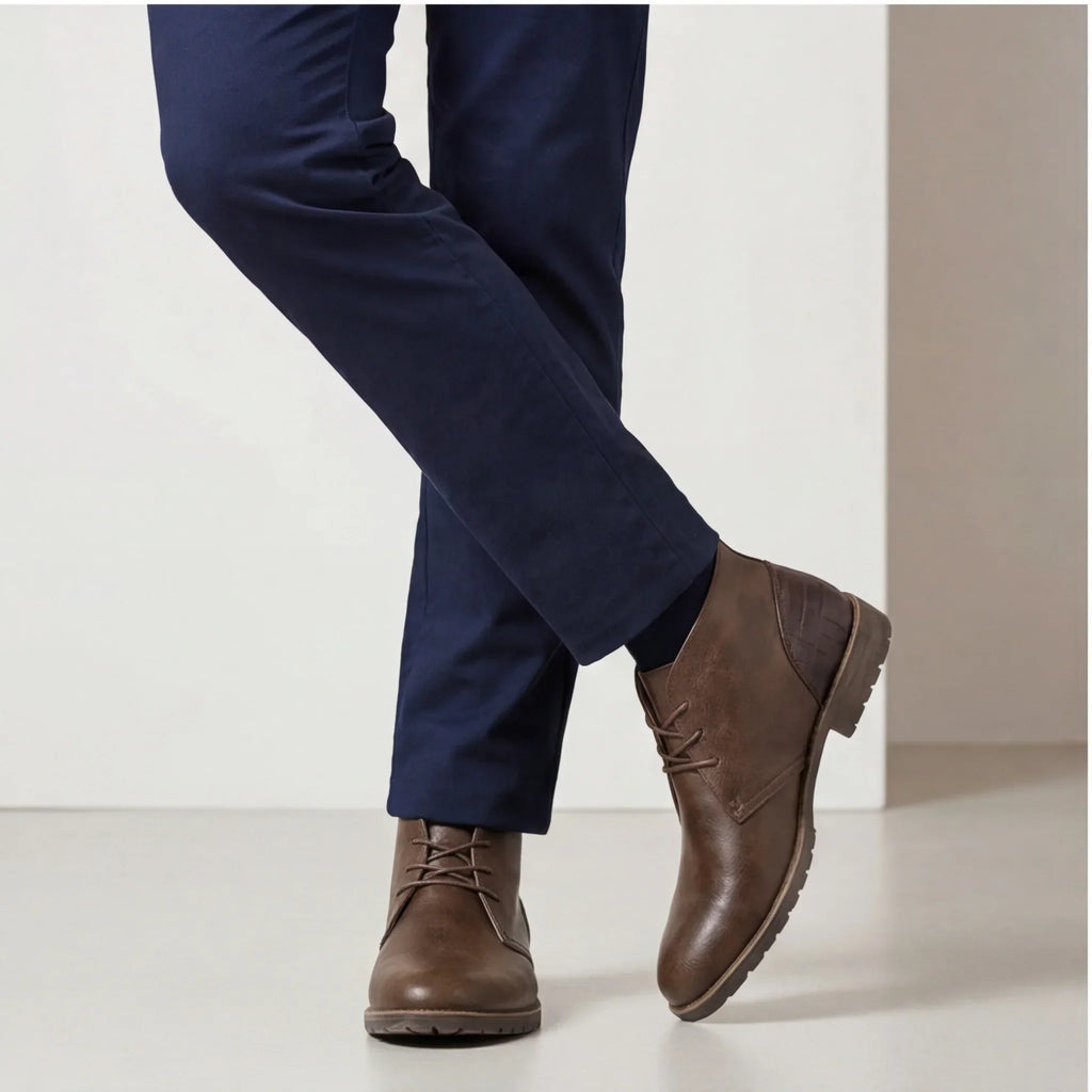 حذاء رجالي صحراوي بتصميم أمريكي قديم، حذاء كاحل كلاسيكي كاجوال من الجلد للرجال