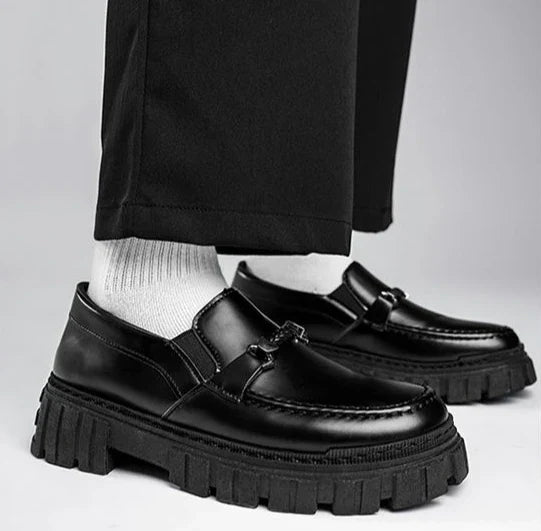 Man Casual Loafers Shoe Black Business Leather Shoes for Men Round Toe Height Increasing Platform Footwear Offer Shipping Free