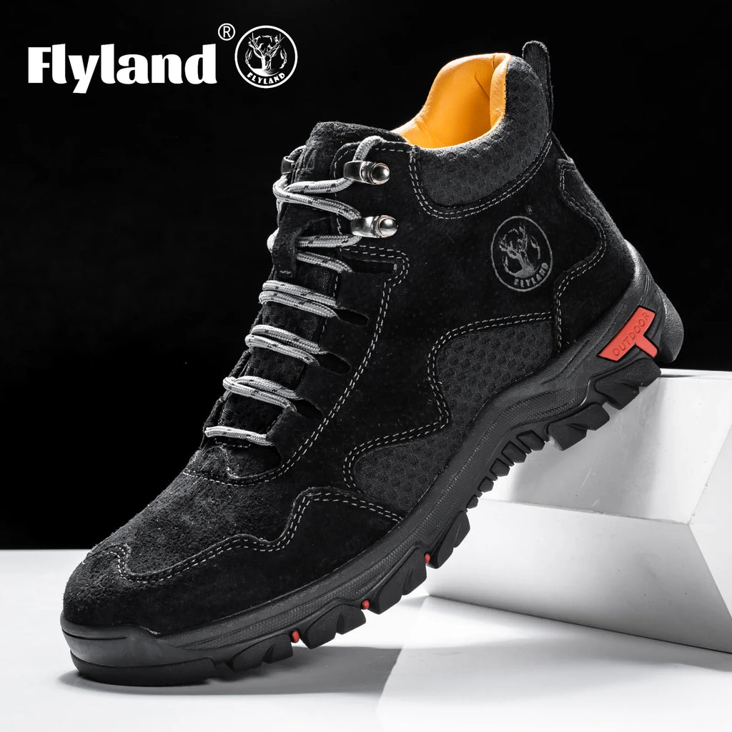 FLYLAND Men's Ankle Boots Casual Leather Shoes Fashion Vintage Hand Stitching Soft Business Handmade Shoes