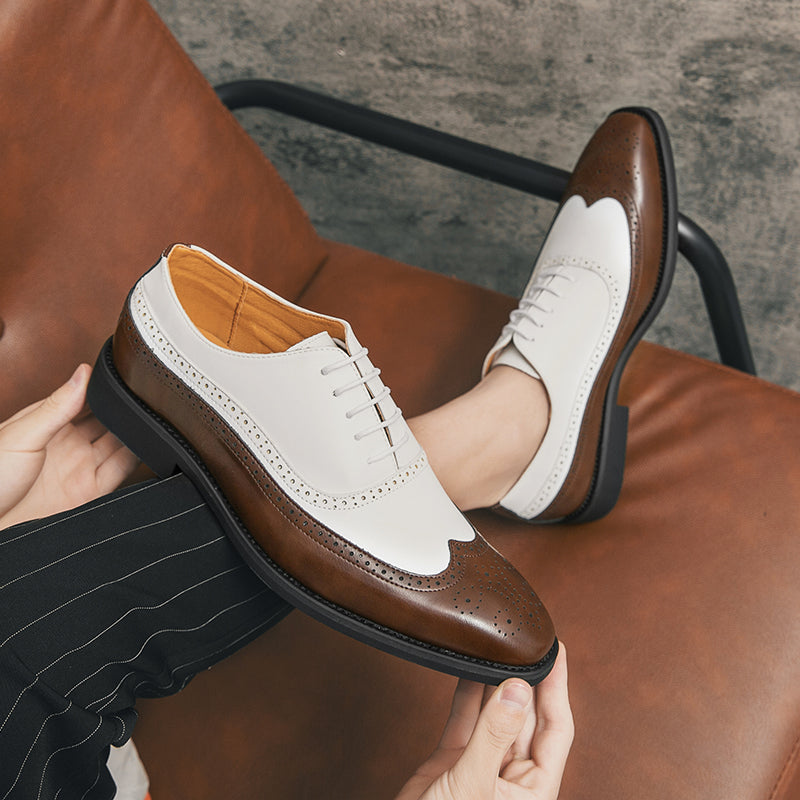 Men Wingtip Detail Dress Shoes, Business Two Tone Oxford Shoes For Wedding party