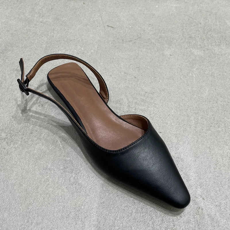 SUOJIALUN 2023 Spring New Shallow Slip On Women Slingback Shoes Soft Casual Ladies Sandal Shoes Flat Heel Outdoor Dress Mules