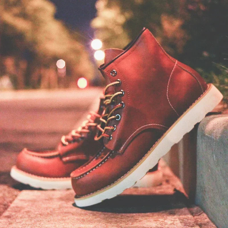 Genuine Leather Men's Boots Vintage Tooling Boots Man Short Boot Rhubarb Boots Men's High Top Men's Shoes Leather