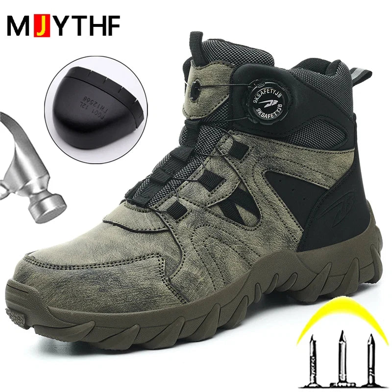 Rotating Button Safety Boots Men Outdoor Tactical Boots Indestructible Shoes Puncture-Proof Work Boots Steel Toe Shoes Sneakers
