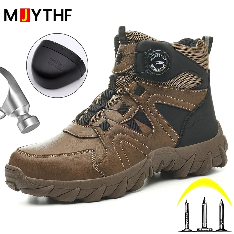Rotating Button Safety Boots Men Outdoor Tactical Boots Indestructible Shoes Puncture-Proof Work Boots Steel Toe Shoes Sneakers