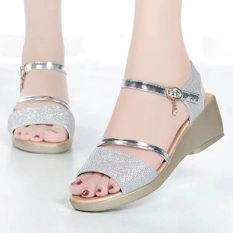 zapatos de mujer women cute sweet sexy silver square heel sandal shoes lady spring & summer golden comfort heel shoes fa615