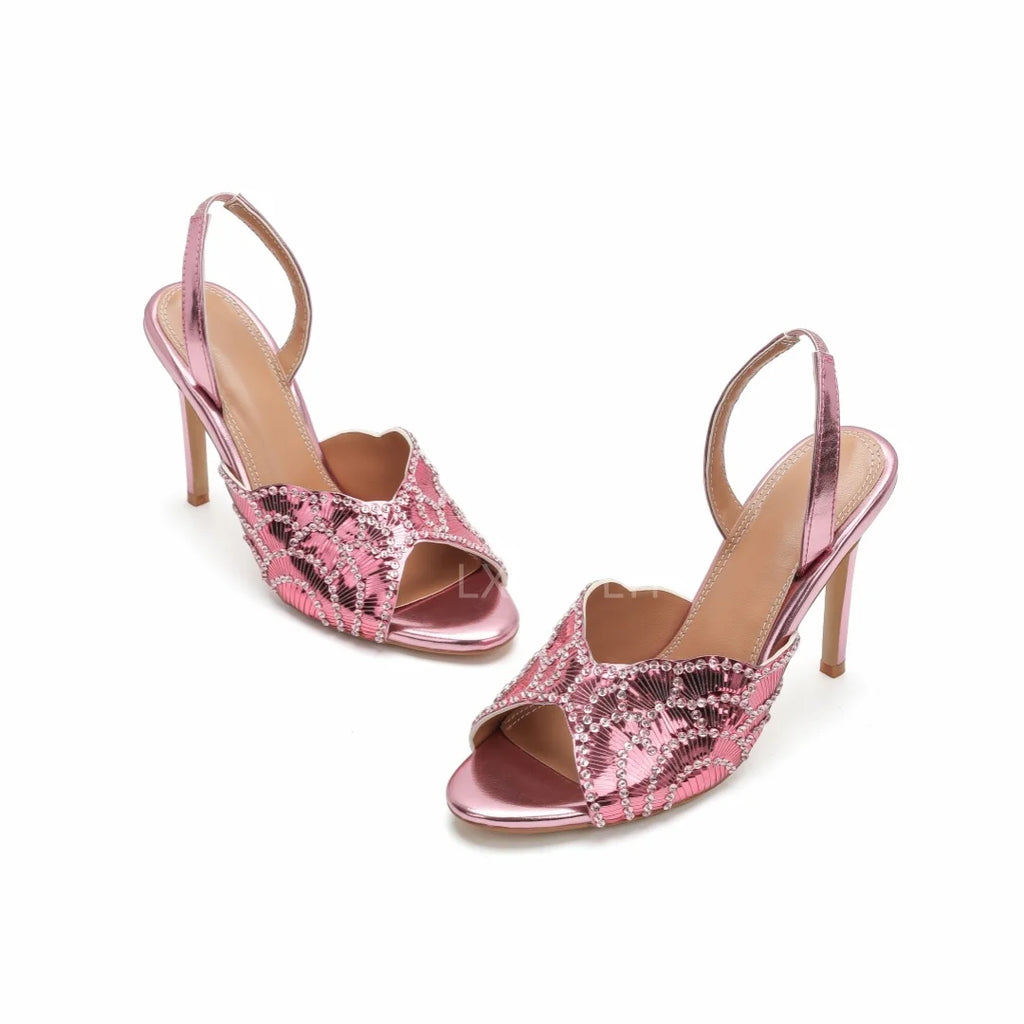 2026 New Gold Pineapple Sexy Rhinestone Fine High Heel Sandals Women's Outdoor Wear Glamorous Lady Executive Plus Size Slippers