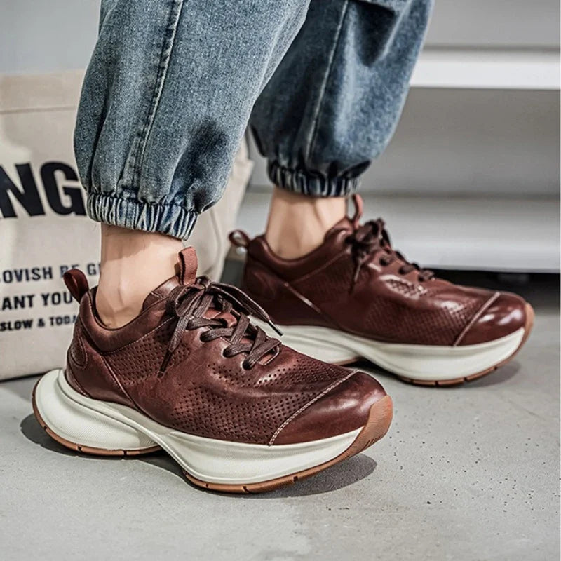 New Casual Shoes for Men 2026 Men's Running Shoes Retro Luxury Leather Shoe Fashion Breathable Sneakers Handmade Sports Shoes