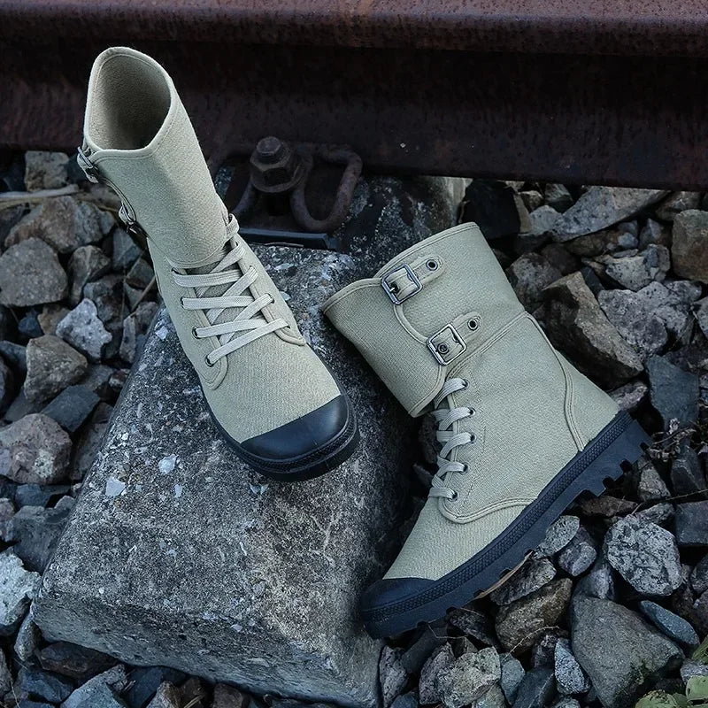 Men's Long Canvas Shoes Outdoor High Top Casual Boots Desert Tactical Anti Slip Mountaineering Work Shoes 2026 New Boots for Men