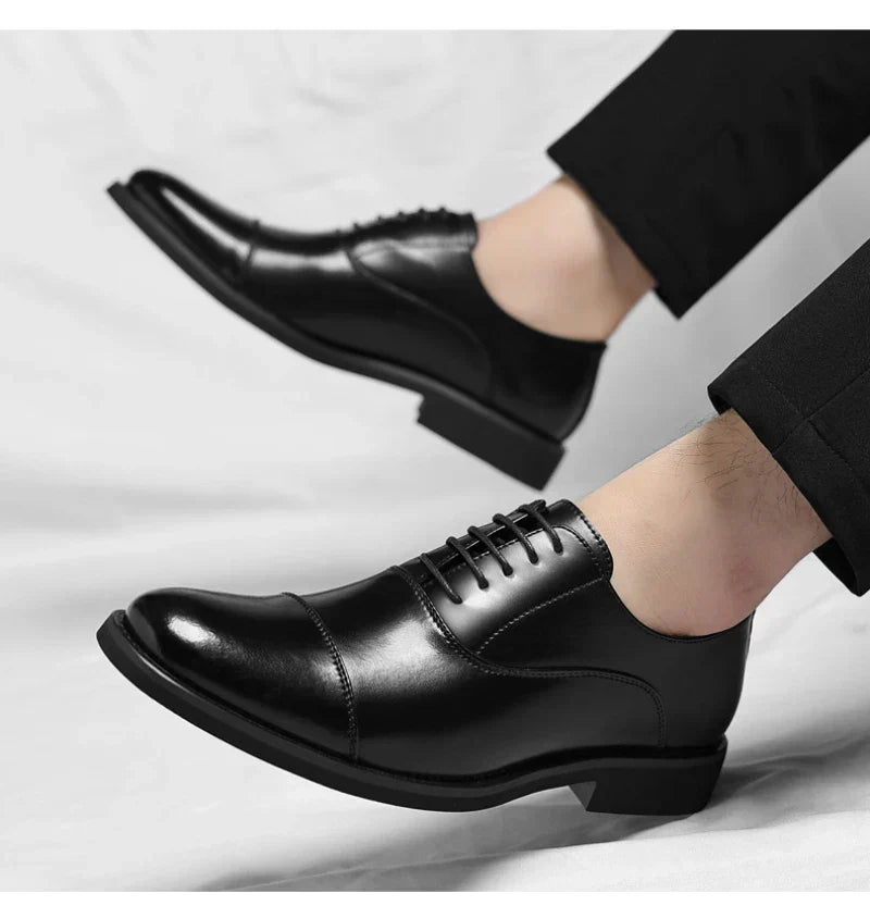 Mens Brown Gradient Leather Cap Toe Oxford Dress Shoes Lace Up Formal Business Office Work Daily Wear Comfortable Non Slip Shoes