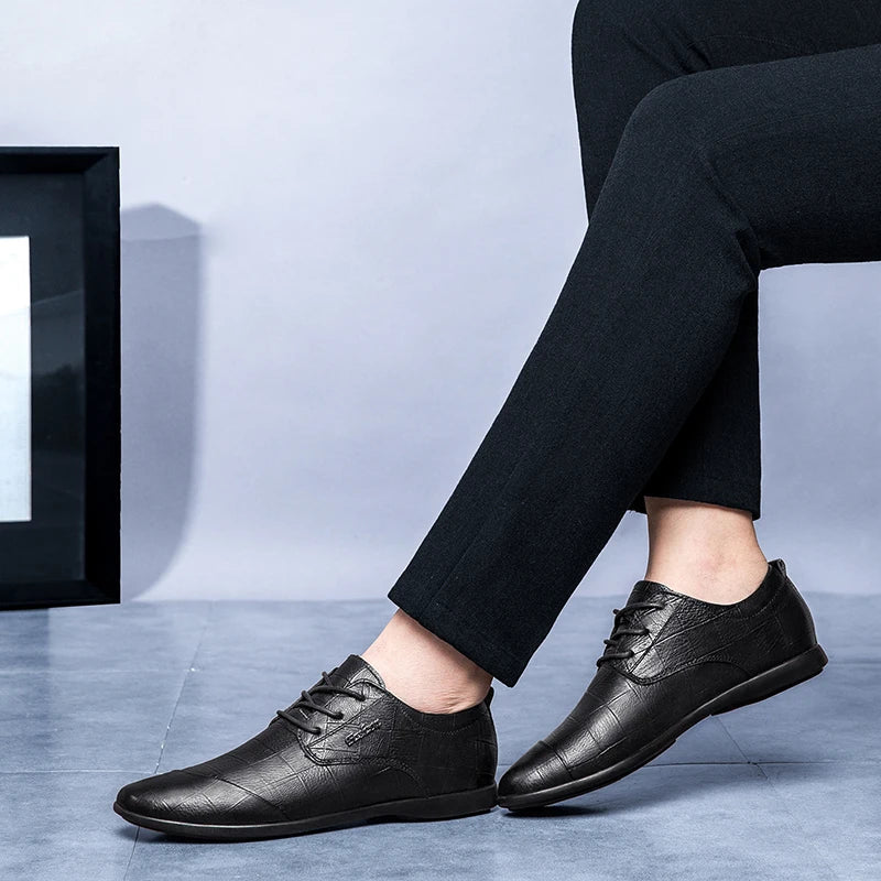 Luxury Business Oxford Genuine Leather Shoes Men Breathable Formal Dress Shoes Male Office Wedding Flats Footwear Evening Dress