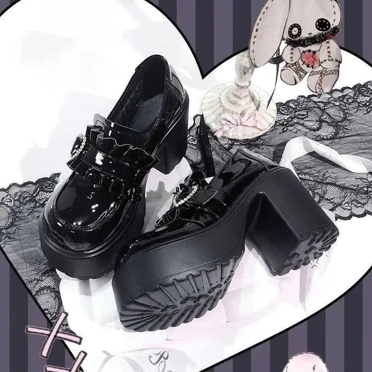 Sweet Heart-Shaped Buckle Lolita High Heels Pump Shoes for Women2026PU Leather Waterproof Platform Mary Janes Shoes