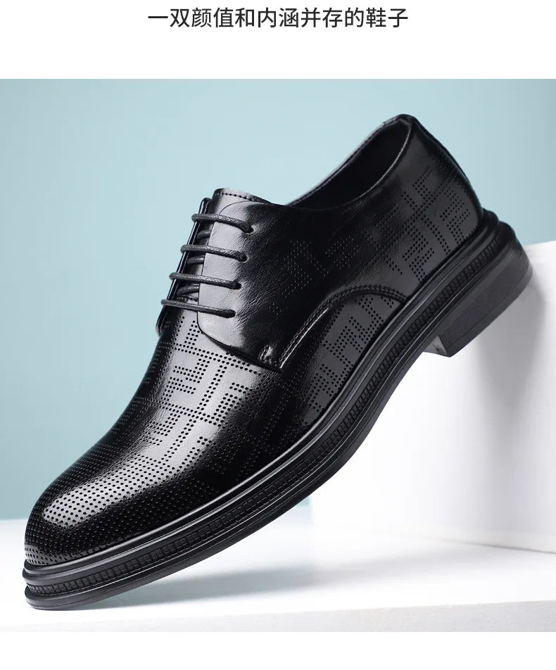 Spring Summer Increase Leather Shoes for Man Lace Designer Business Casual Shoes Male Fashion British Style Dress Shoe Man