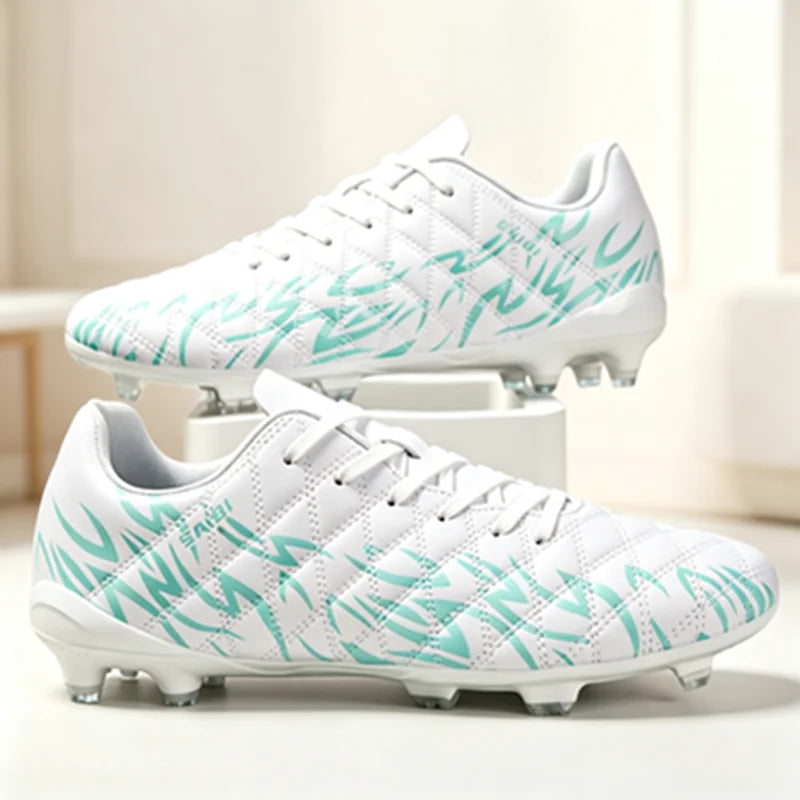 Unisex Adult AG FG Soccer Shoes PU Fabric Breathable Upper TPU Long Stud Anti-slip Wear Resistant Natural Grass Match Sneakers