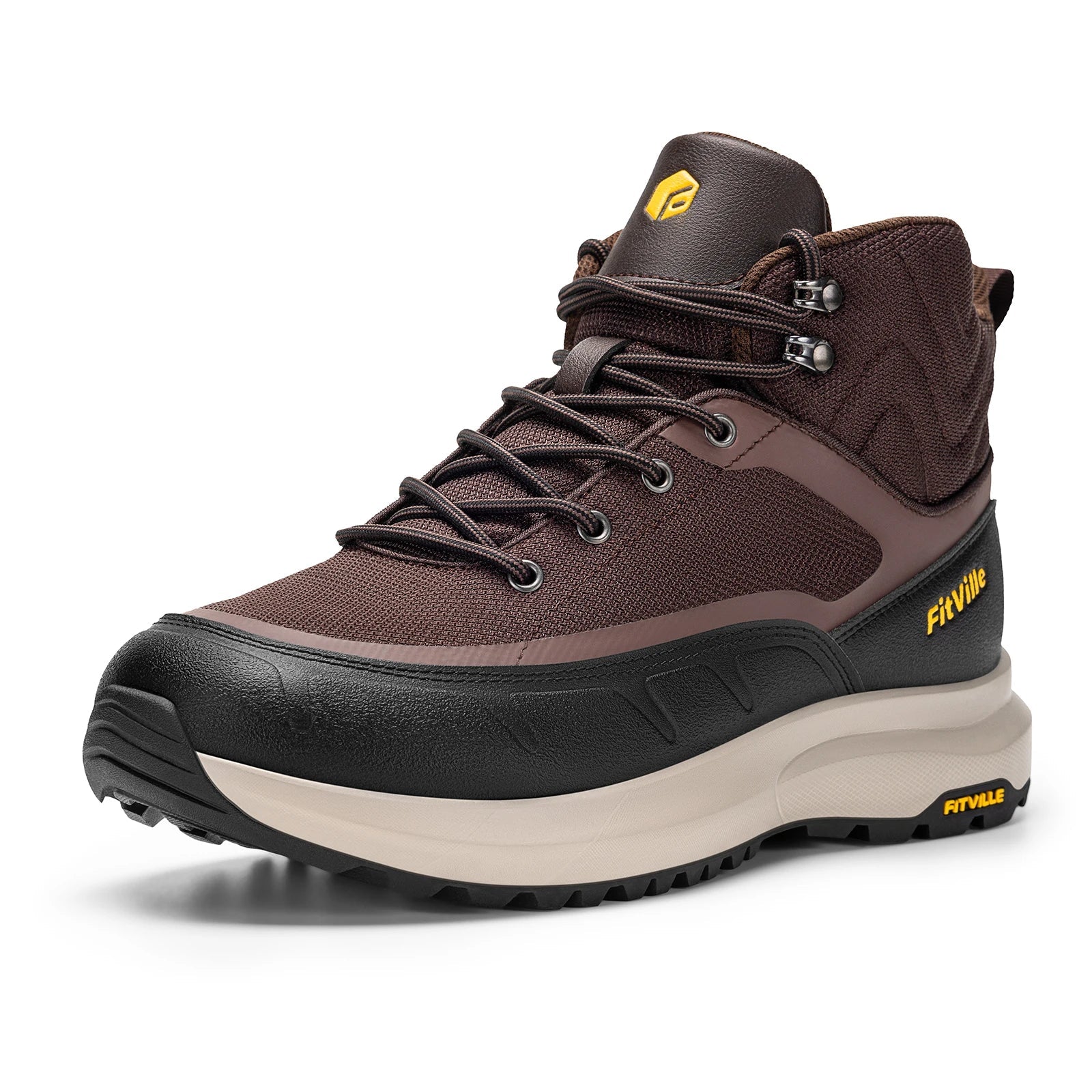Fittington Outdoor Hiking Boots For Men Leather Wide Toe Ankle Boots Me's Mid-top Shoes Arch Support Non-Slip Wear Resistant