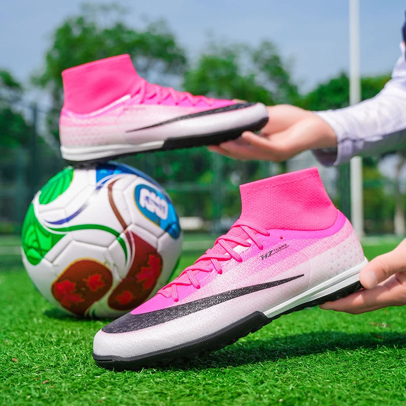 Professional Soccer Shoes TF Teenagers Durable Looking HighTops Training Shoes Adult Outdoors Non Slip FootballShoes
