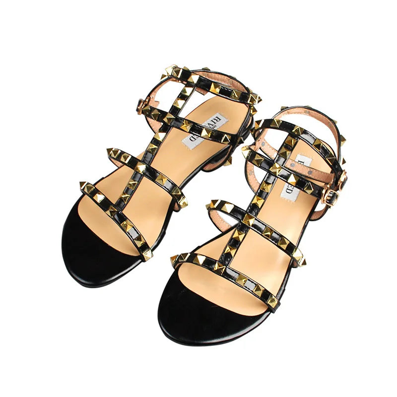 summer women's sandals ladies casual flat shoes simple style Fashion rivet design walking and shopping Large size 41-43
