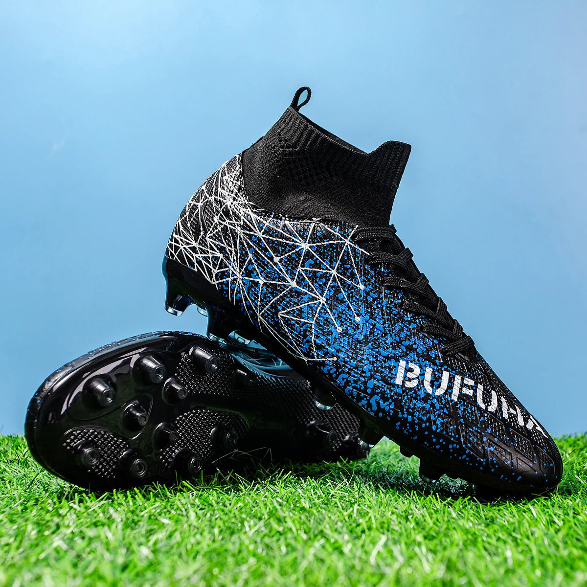 High Performance AG FG Football Boots PU Hybrid Fabric Upper TPU Strong Grip Sole Cost-effective Men Women Grass Football Shoes