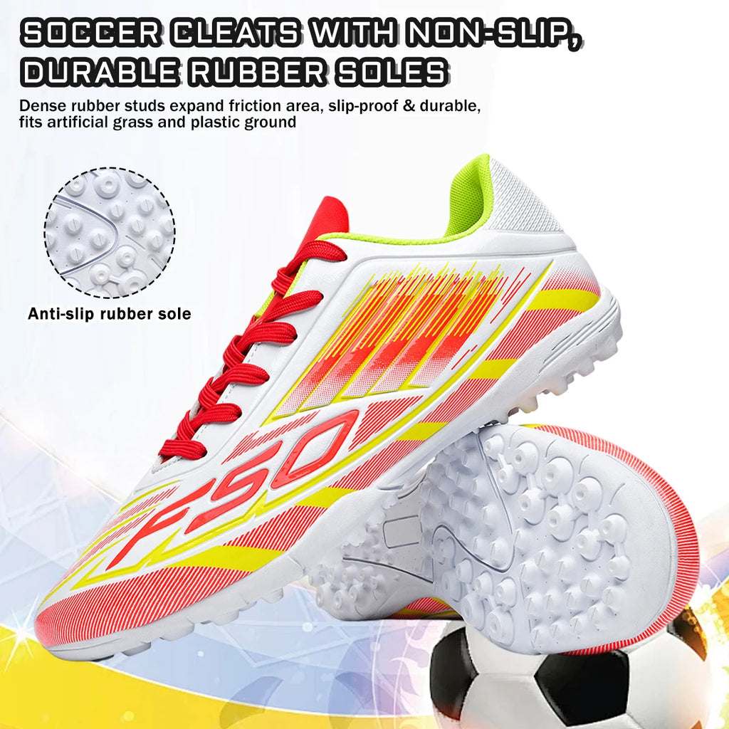 Low Top Men TF Turf Soccer Cleats, Ultra Light Breathable Comfort Shoes for Outdoor Football Match