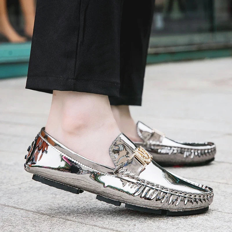 Men's Loafers for Spring and Summer, Slip-On Shoes, Korean Style Trendy Patent Leather Men's Shoes, Low-Top Lazy Shoes, Casual Shoes, Handmade