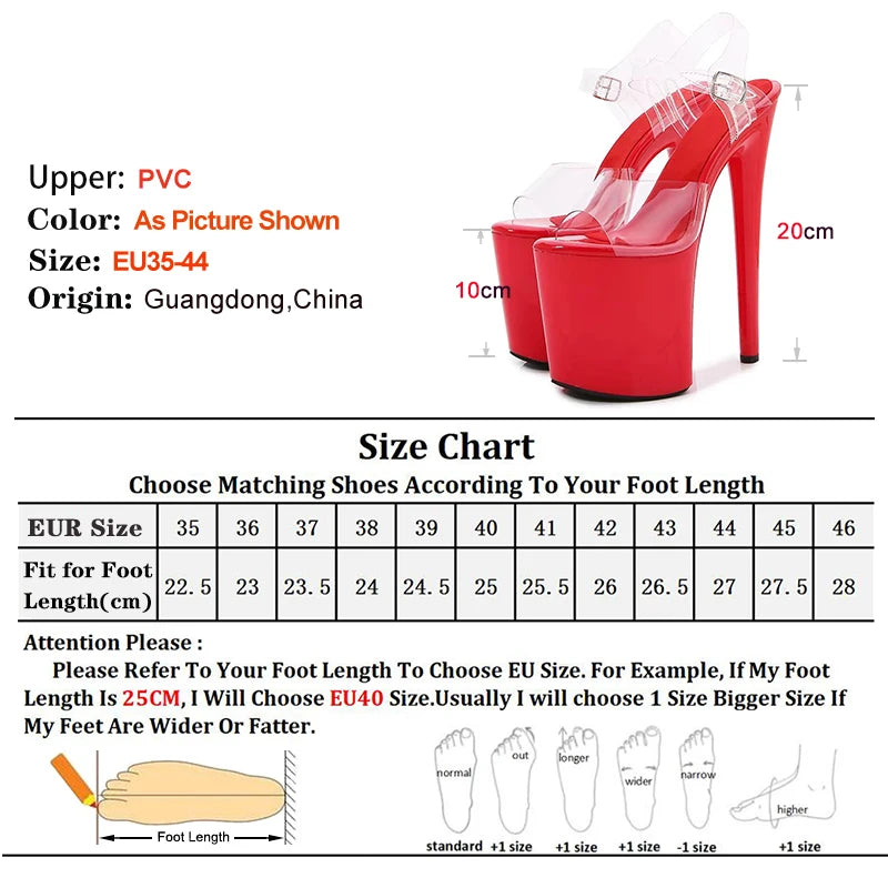 2025 New Fashion Heels Extreme Platform High 20CM Pole Dance Shoes Model Sexy Walk Show Transparent High-heeled Sandals Women