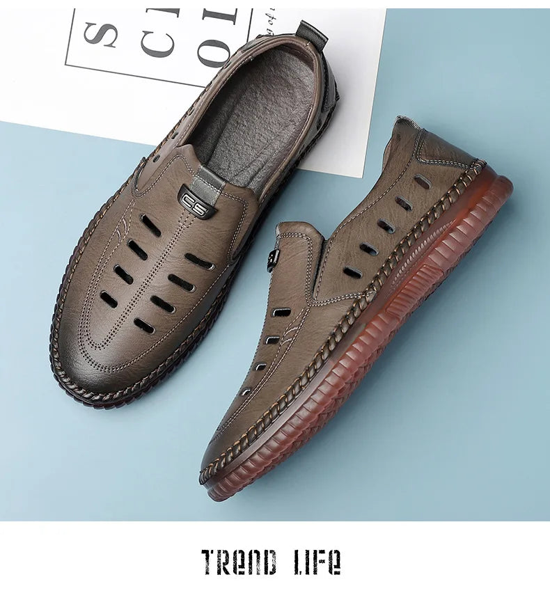 Solid Color Business Casual Shoes for Men Breathable Hallow Leather Sandals Male New Designer Fashion Summer Shoes Man