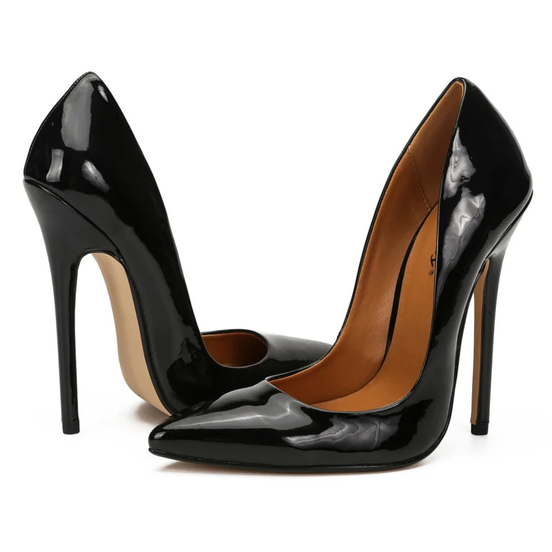 Fashion High Heels Sexy Shoes Women Pumps Large Size 43 44 45 White Stiletto Heel Patent Leather Office Wedding Shoes Hey Si Mey