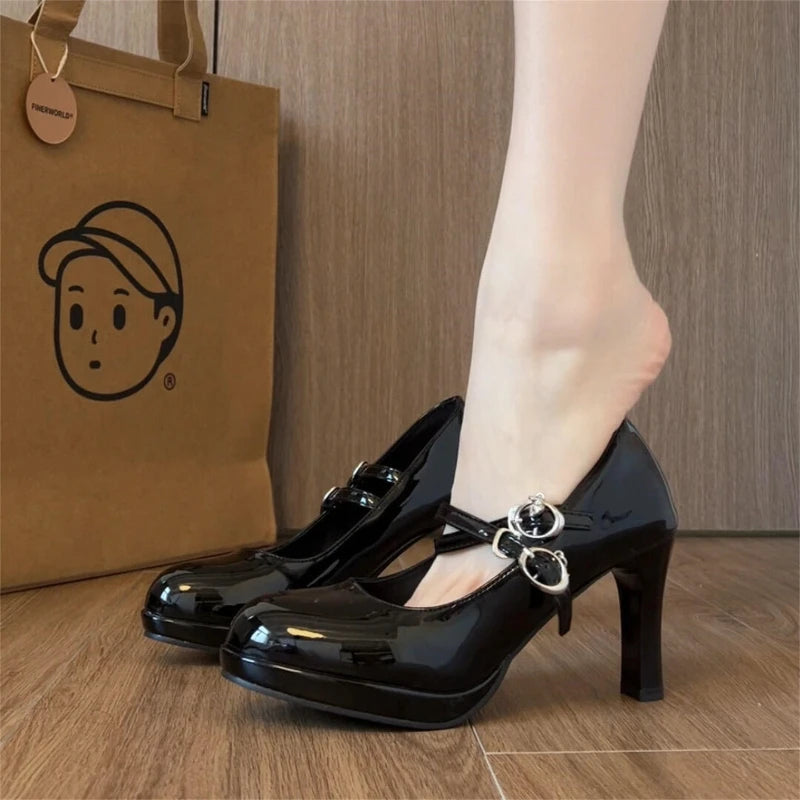 Designer Thick Heel Women Mary Jane Shoes Concise Shallow Belt Buckle Shoes Spring Ladies Outdoor Elegant Dress Dancing Pumps
