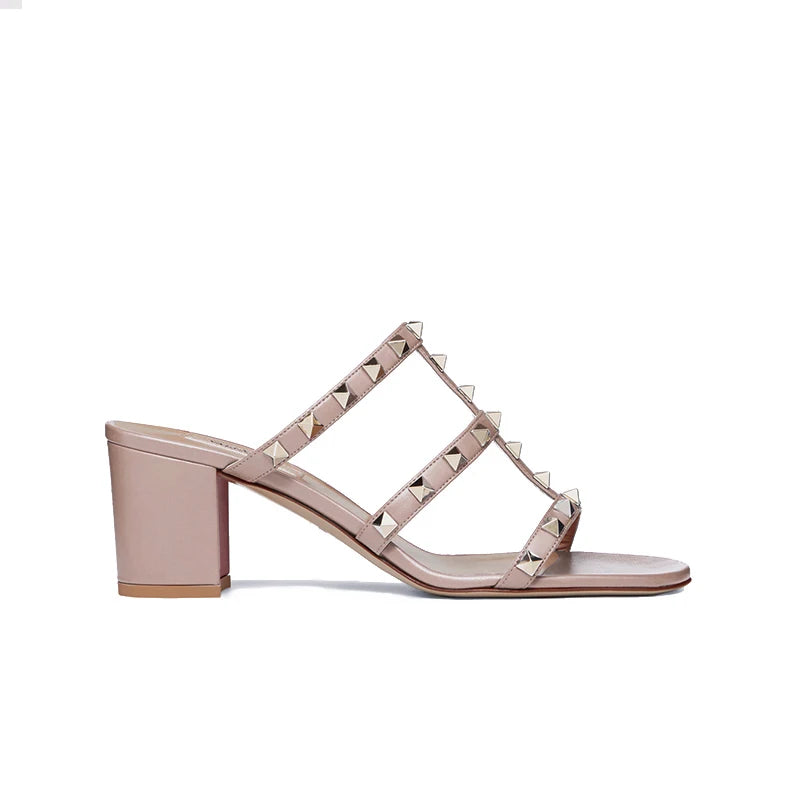 Luxury Women's Shoes Gladiator Shoes Woman 2026 Trend for Women's Sandals Summer Slippers Chunky Heel Leather Rivets High Heels