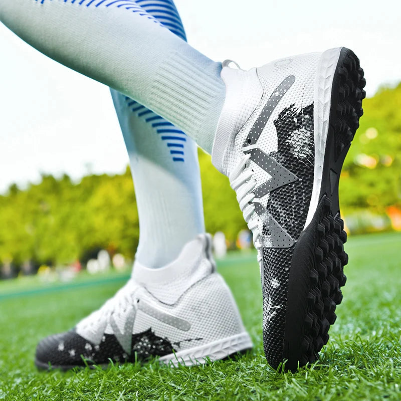High Ankle Support TF Soccer Boots For Adults Breathable PU Fabric All-rubber Stud Strong Grip Intensive Turf Training Shoes