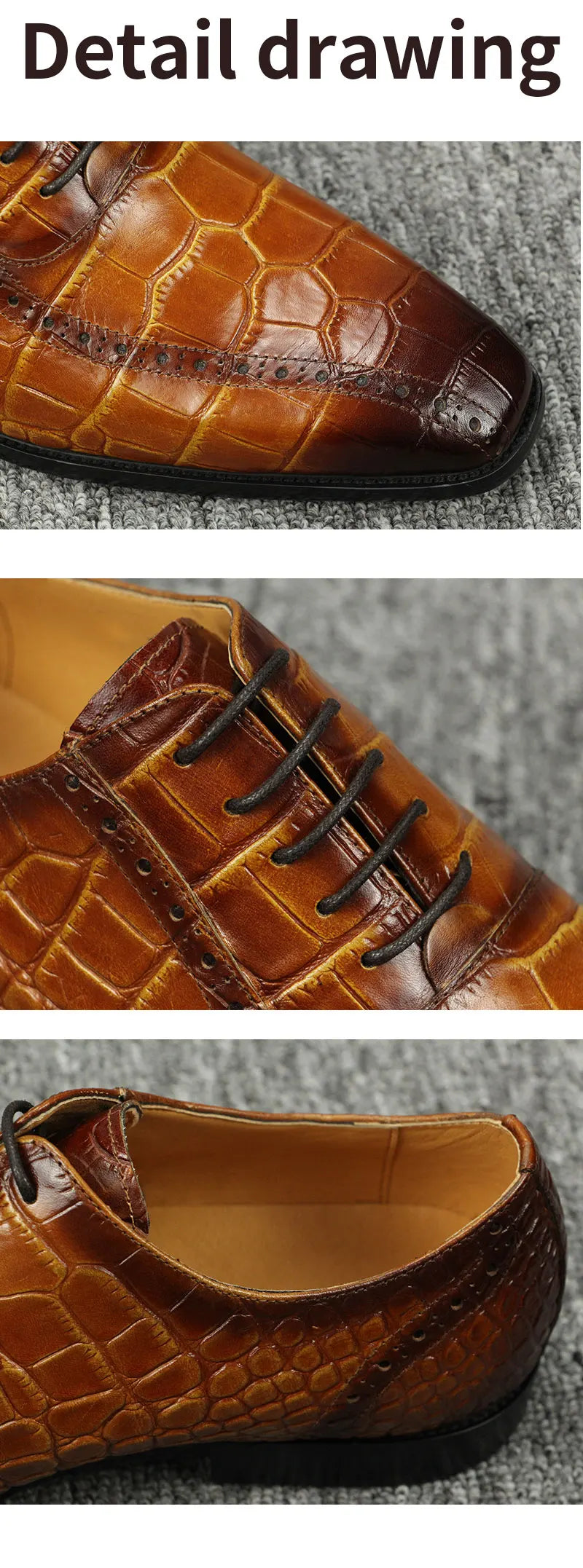 High-end Men's Dress Leather Shoes Fashion Comfortable Business Office Brogue Shoes Outdoor Leisure Party Leather Shoes Yellow