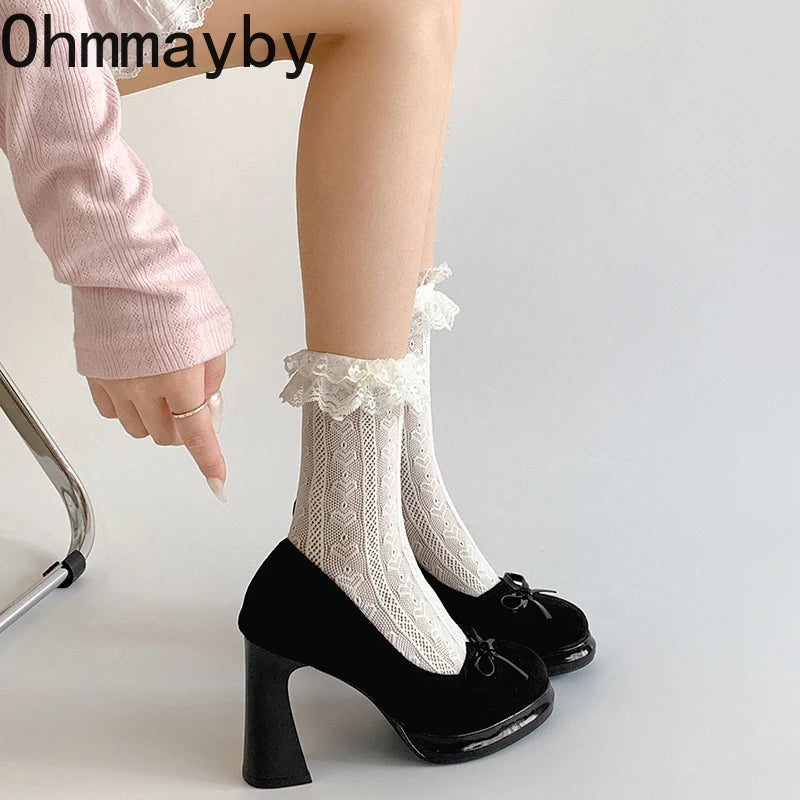 Butterfly-knot Women Mary Jane Shoes Fashion Shallow Slip On Pumps Concise Dress Thick Heel Ladies Footwear