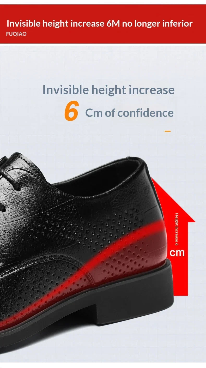 Men Spring Summer Hollow Out Breathable Elevator Shoes 6cm Hidden Height Increasing Business Formal Dress Office Wedding Shoes