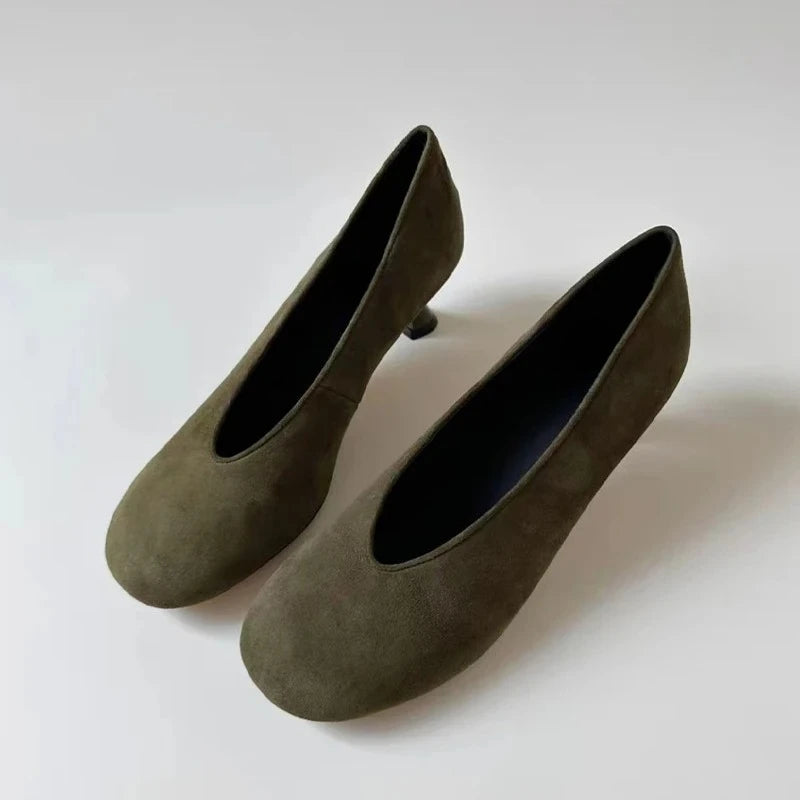 2026 New Spring Thick Heel Suede Women Mary Jane Shoes Fashion Round Toe Slip On Shoes Ladies Elegant Party Dress Pumps
