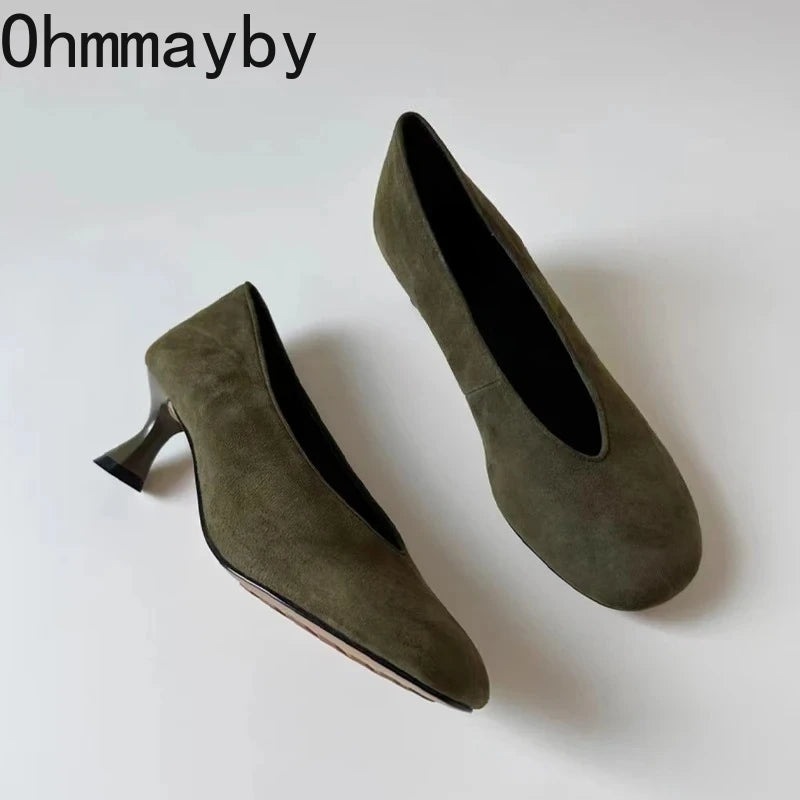 2026 New Spring Thick Heel Suede Women Mary Jane Shoes Fashion Round Toe Slip On Shoes Ladies Elegant Party Dress Pumps