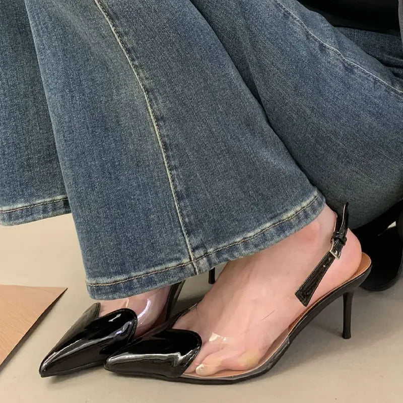 2026 Spring And Summer Pointy Stiletto Heels Wearing Slippers Transparent Female Sandals