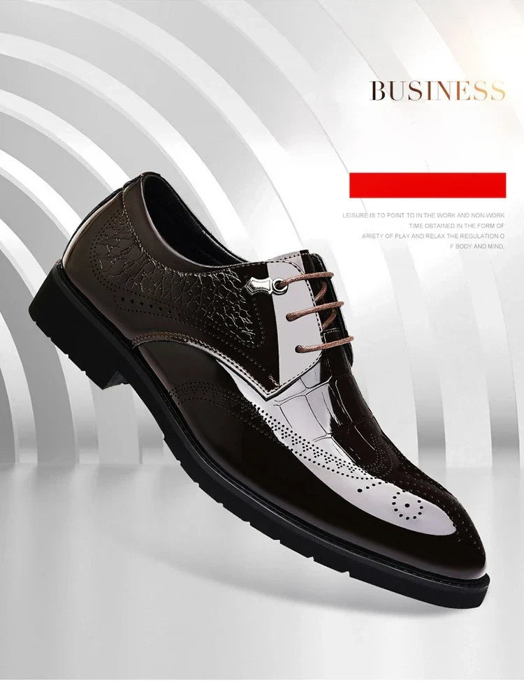 Lace Designer Fashion Business Casual Shoes for Men Spring Summer New Patent Leather Shoes Male Solid Color Wedding Shoe Man