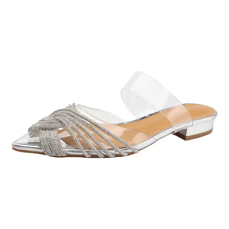Rhinestone Sandals Women High Heels Summer Sexy Pointed Rear loop strap Stiletto Wedding Shoes Bride Small Size 34-40