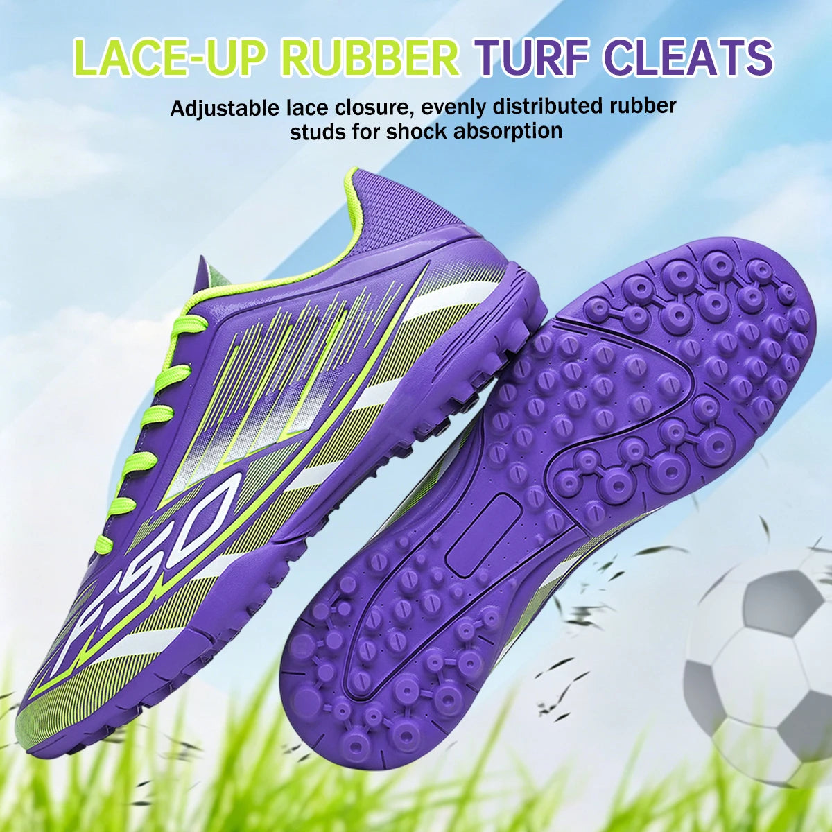 Multi Ground Men TF Turf Soccer Cleats, Comfort Breathable Shoes For Indoor & Outdoor Football Sport