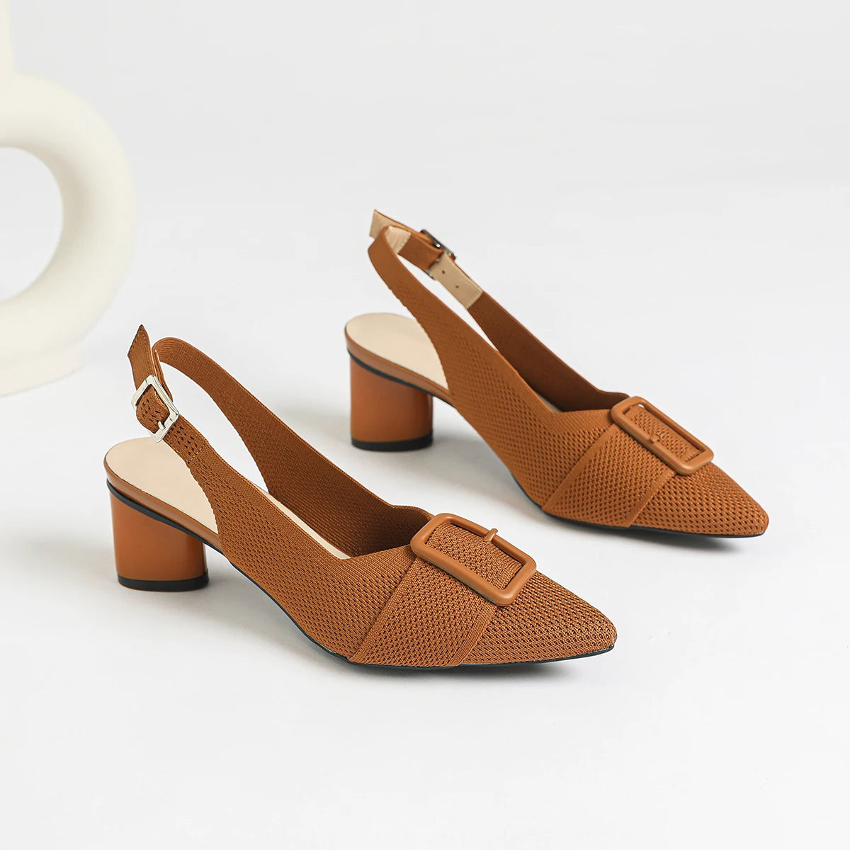 2025 New Women's High Heel Sandals with Pointed Knitted Fashion, Breathable, Non slip, and Colorful Blocks