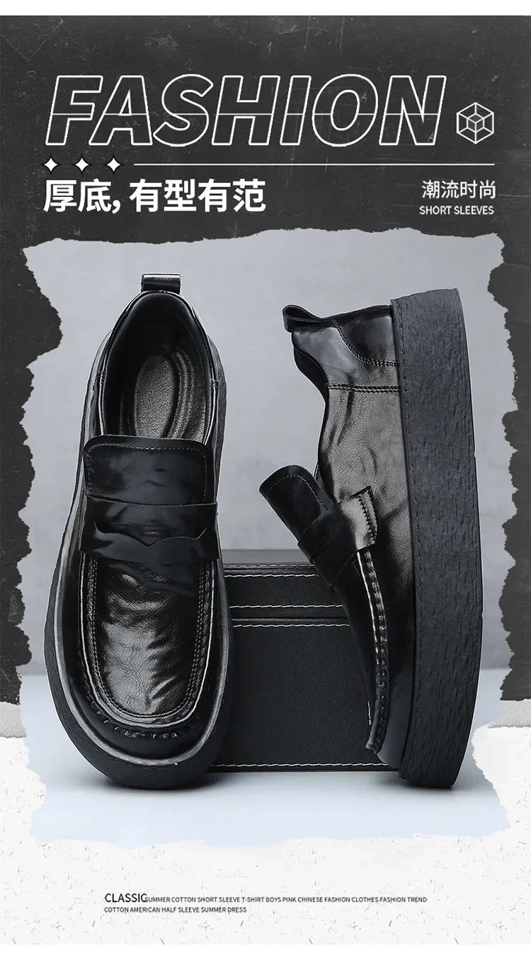 Height-increasing Business Casual Loafers for Men 2026 Spring New Black Designer Shoes Male Fashion Genuine Leather Shoe Man