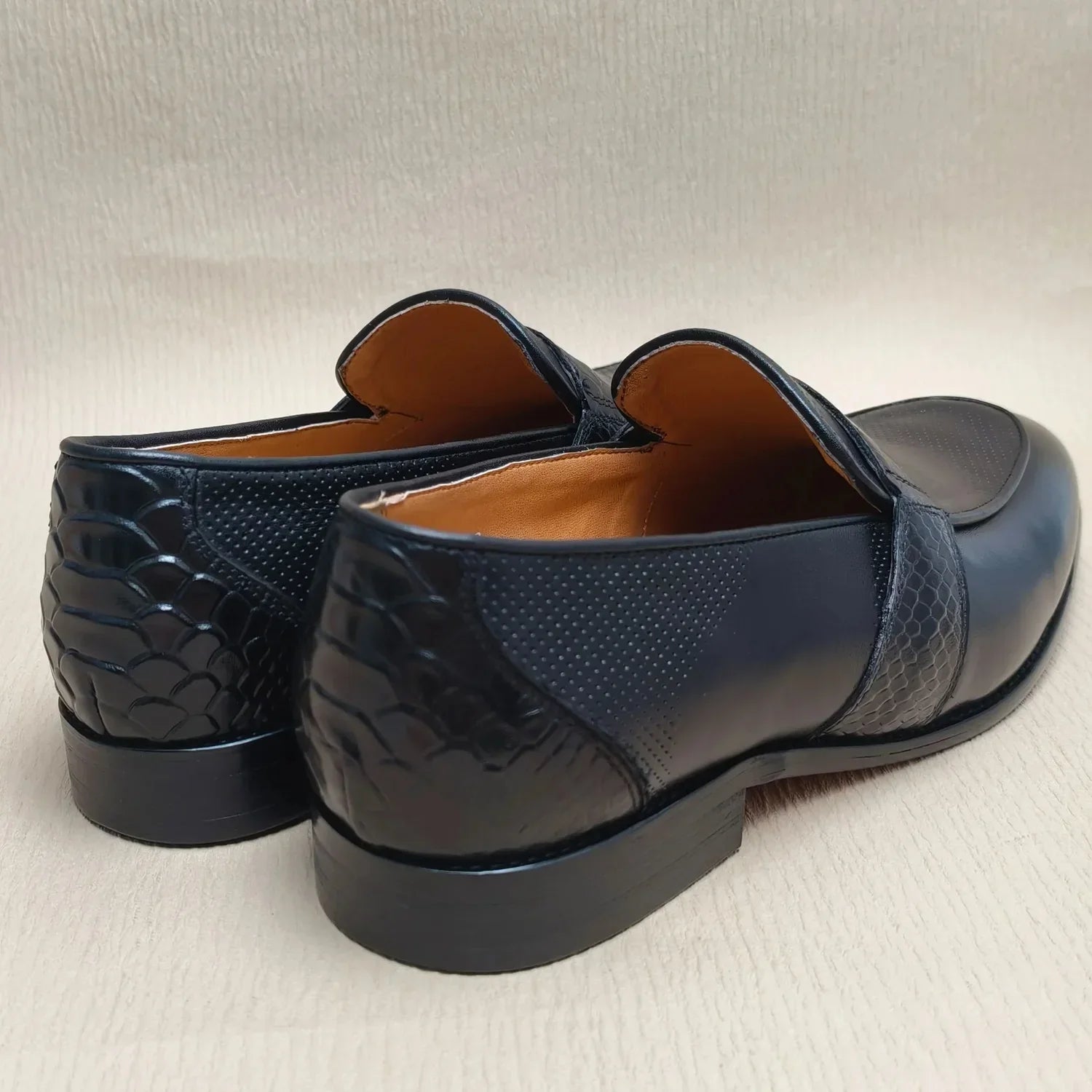 Comfortable Loafer Shoes For Men Casual Daily Wearing Office Handcrafted Black Fashion Printing Breathe Genuine Leather Shoe Men