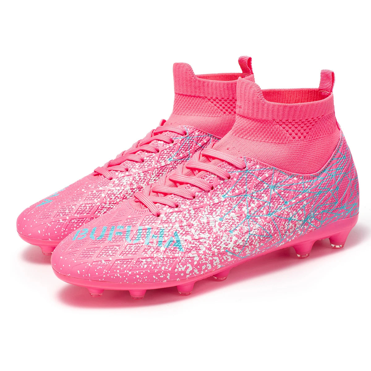 AG FG Long Studs Soccer Shoes PU Fabric Blend Upper TPU Tough Sole Strong Grip Wear Resistant for Men Women Youth Matches