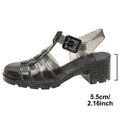 2026 New High Heels Transparent Sandals Women Summe Sequins Thick Heeled Rome Sandalias Mujer Closed Toe Beach Sandles Woman