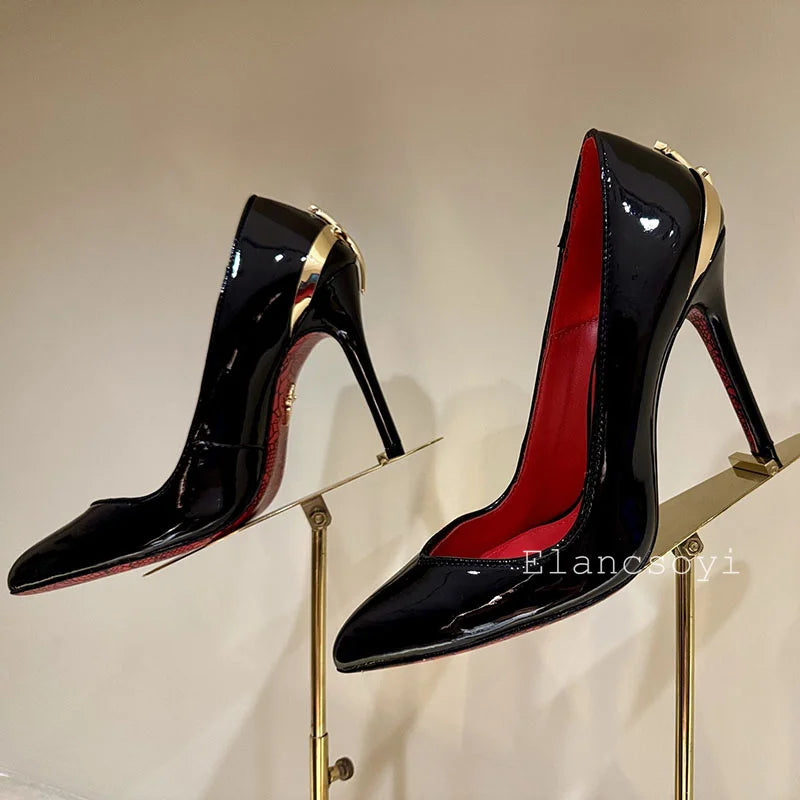 Women Pumps Real Leather Metal Sword Pointed Toe High Heel Shallow Mouth Thin Heel Single Shoes Spring Autumn Sexy Runway Shoes