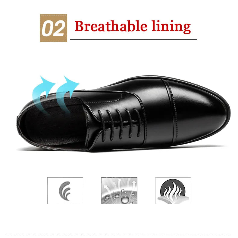 New Men 37-46 Men's Flat / 6CM Heightening Elevator Shoes Business Formal Leather Shoes Man British Casual Wedding Suit Shoes