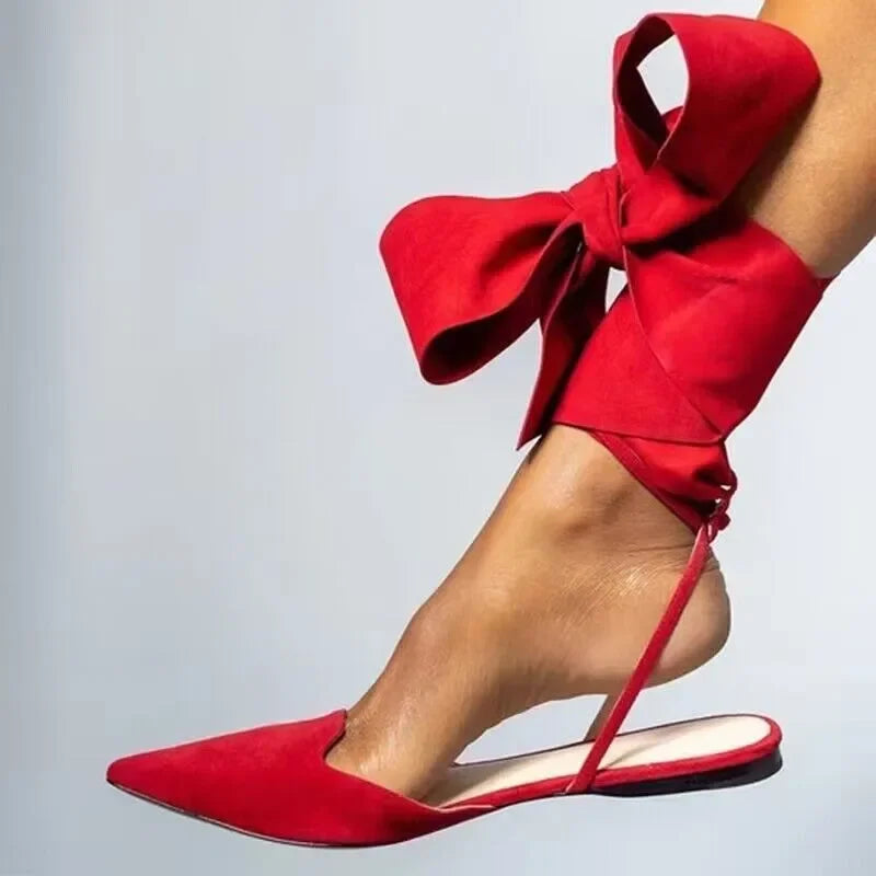 Ladies Shoes on Sale 2025 Pointed Toe Women's Sandals Summer Shallow Mouth Lace Up Shoes Female Slingbacks Flat Heel Sandals