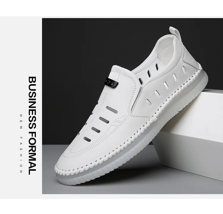 Solid Color Business Casual Shoes for Men Breathable Hallow Leather Sandals Male New Designer Fashion Summer Shoes Man