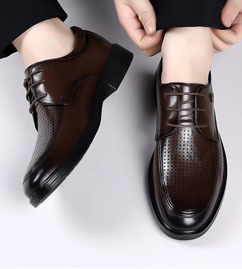 Summer New Hallow Leather Shoes for Men Solid Color Lace Fashion Business Casual Shoe Male Breathable Dress Elegant Shoes Man